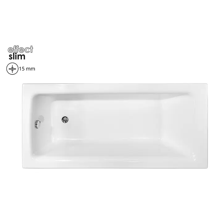 Bad Land Badewanne TALIA SLIM Acryl-Eckwanne 170 x 75 cm Weiß - 170 x 75 cm, Sanitäracryl, Weiß - Weiße rechteckige Badewanne mit "effect slim" Design und 15mm Rand. Mit Chromablauf und Überlauf.