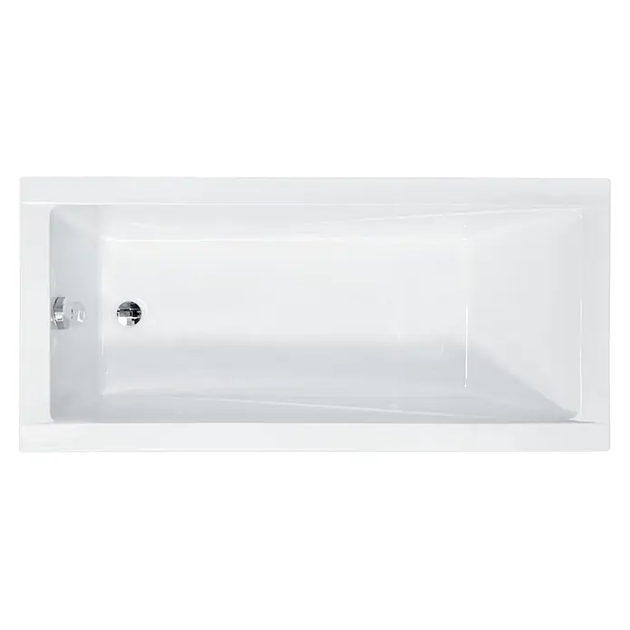 Bad Land Badewanne - 130 x 70 cm, Sanitäracryl, Weiß - Weiße rechteckige Badewanne mit Chromablauf und Überlauf.