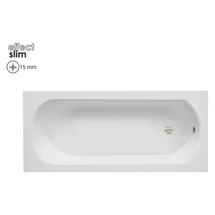 Bad Land Badewanne INTRICA SLIM Acryl-Eckwanne 170 x 75 cm Weiß - 170 x 75 cm, Sanitäracryl, Weiß - Weiße Rechteck-Badewanne mit schlankem 15mm Rand und ovalem Innenraum, mit Ablauf und Überlauf.