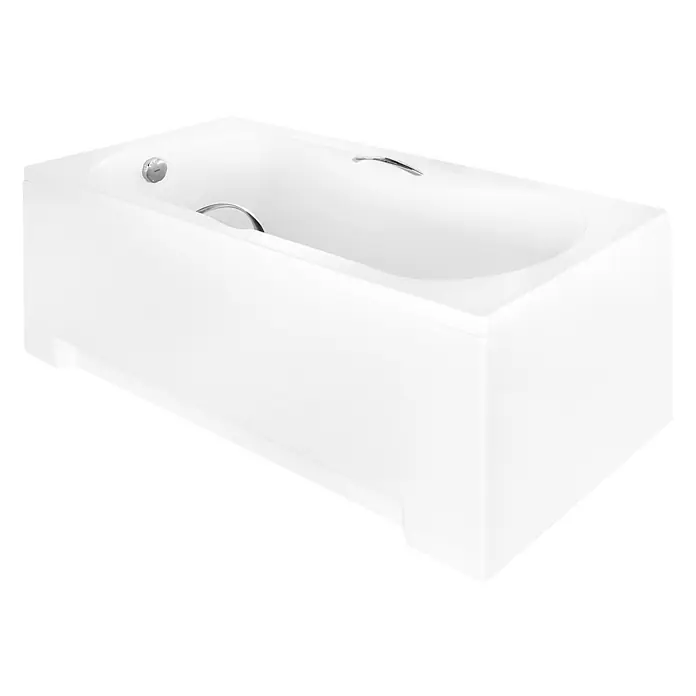 Bad Land Badewanne ARIA PLUS Acryl-Eckwanne 160 x 70 cm Weiß, inkl. Acrylschürze - Sanitäracryl, Weiß - Elegante weiße Acryl-Badewanne mit integrierter Seitenverkleidung und verchromten Überlauf- und Ablaufelementen.