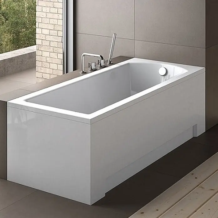 Bad Land Badewanne - 180 x 80 cm, Sanitäracryl, Weiß - Weisse, rechteckige Badewanne mit Chromarmaturen.