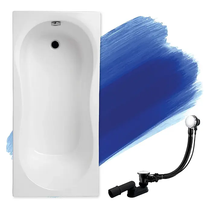 Bad Land Badewanne GRACJA Acryl-Eckwanne 170 x 75 cm Weiß - Sanitäracryl, Weiß - Weiße rechteckige Badewanne mit Chromüberlauf und schwarzem Abfluss, dazu ein flexibler schwarzer und verchromter Überlauf- und Abflussgarnitur.