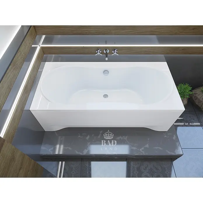 Bad Land Badewanne LONG Acryl-Eckwanne 170 x 80 cm Weiß - 170 x 80 cm, Sanitäracryl, Weiß - Weiße, ergonomisch geformte Einbauwanne mit verchromten Wandarmaturen in einem modernen Badezimmer.