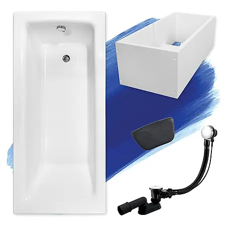 Bad Land  Badewanne TALIA Acryl-Eckwanne 170 x 75 cm Weiß, inkl. Wannenträger und Kopfstütze