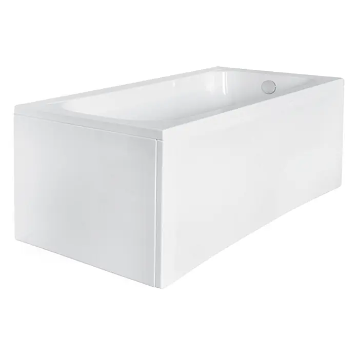 Bad Land Badewanne - 140 x 70 cm, Sanitäracryl, Weiß - Weiße rechteckige Badewanne mit integrierter Frontverkleidung und Überlauf.