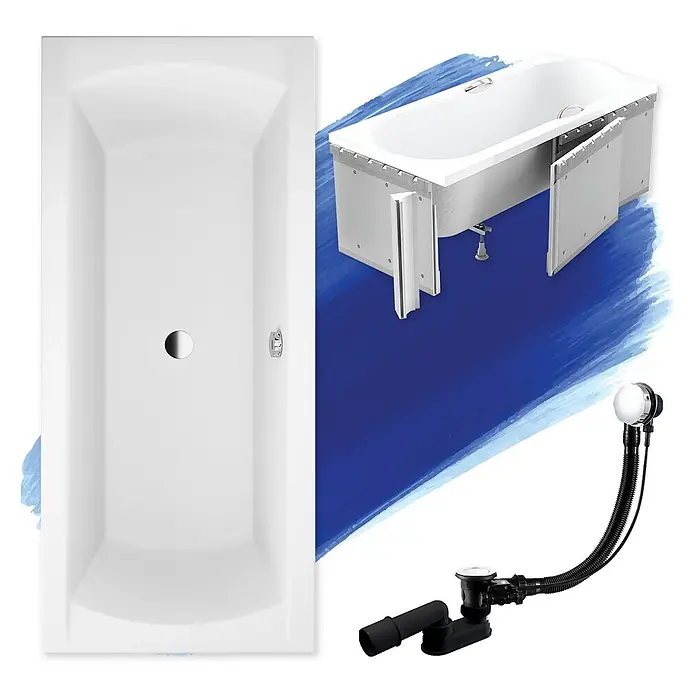 Bad Land Badewanne INES Acryl-Eckwanne 190 x 90 cm Weiß, inkl. Styroporverkleidung und Siphon - Sanitäracryl, Weiß - Weiße Acryl-Badewanne mit Montagrahmen und verchromtem Ablauf- und Überlaufset.