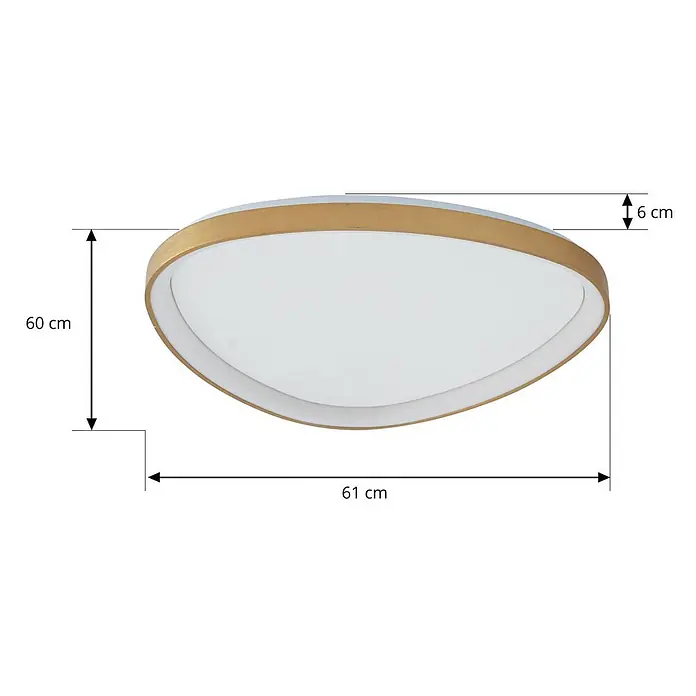 Lucande Deckenleuchte Asken - messing / gold - Elegante ovale LED-Deckenleuchte mit weißem Diffusor und hellem Holzrahmen, ca. 60x61x6 cm.