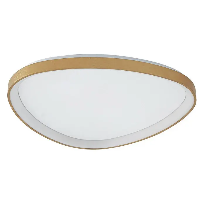 Lucande Deckenleuchte Asken - messing / gold - Ovales LED-Deckenlicht mit goldenem Holz-Look-Rahmen und weißem Diffusor.