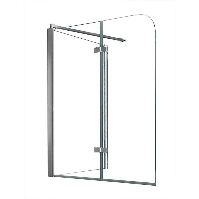 Glasdeals Badewannenaufsatz Badewannenaufsatz AROUND 75 + 120 x 140 cm 6 mm ESG Klarglas faltbar - B x H: 120 x 140 cm, 2 Stk., Chrom - Duschwand aus Klarglas mit silberfarbenem Metallrahmen, Scharnieren und Stabilisierungsstange.
