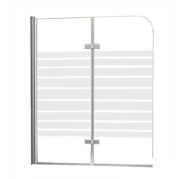 Glasdeals Badewannenaufsatz Badewannenaufsatz BREASE-FROST 100 x 140 cm 6 mm ESG teilsatiniert faltbar - B x H: 100 x 140 cm, 2 Stk., Chrom - Duschwand mit gestreiftem Milchglas, Chromrahmen und vertikaler Stützstange mit zwei Verbindern.