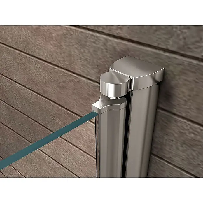 Glasdeals Badewannenaufsatz Badewannenaufsatz BREASE-FROST 100 x 140 cm 6 mm ESG teilsatiniert faltbar - B x H: 100 x 140 cm, 2 Stk., Chrom - Gebürsteter Metall-Glaspfosten mit integrierter Klemme, hält eine klare Glasscheibe vor Holz.
