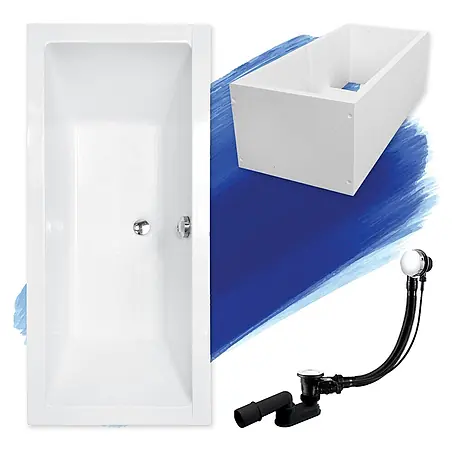 Bad Land  Badewanne QUADRO SLIM Acryl-Eckwanne 180 x 80 cm Weiß, inkl. Wannenträger