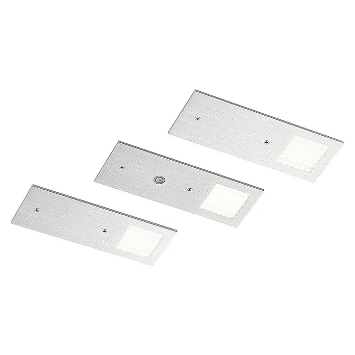 Arcchio LED-Unterbauleuchte Nortra -  - Drei rechteckige LED-Lichtleisten aus gebürstetem Aluminium, eine mit integriertem Ein-/Ausschalter.