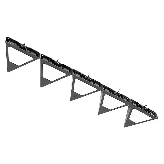Prios LED-Unterbauleuchte Odia -  - Modulare dunkelgraue dreieckige LED-Lichtmodule, in einer Reihe verbunden, mit weißer Leuchtfläche.