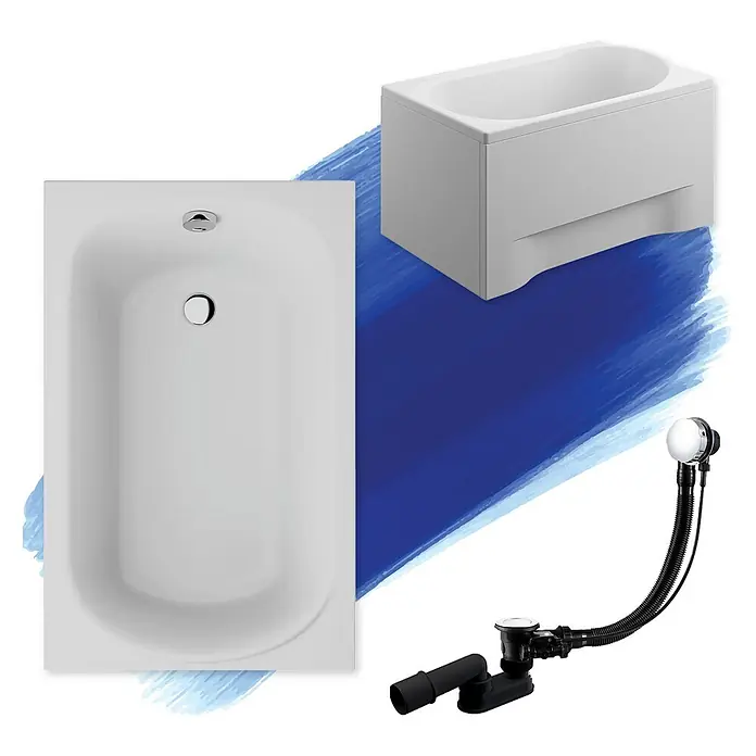 Bad Land Badewanne - 100 x 65 cm, Sanitäracryl, Weiß - Weiße Badewanne mit Seitenverkleidung und verchromter Ab- und Überlaufgarnitur zur Komplettmontage.