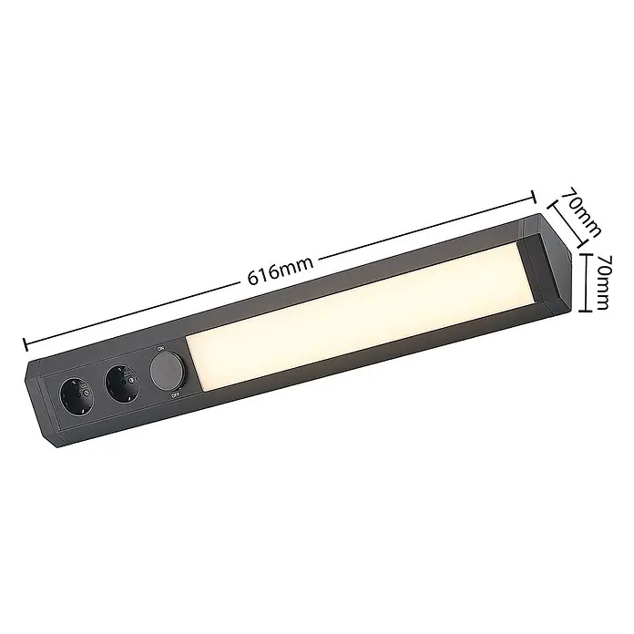 Arcchio LED-Unterbauleuchte Ovano -  - Dunkelgraue LED-Unterbauleuchte mit zwei integrierten Steckdosen und Druckschalter, 616x70x70mm.