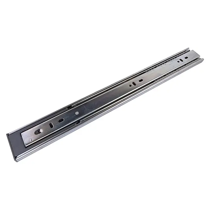 Guía para cajones - 45 mm - 300 mm, 2 ud., Extracción total - Guía metálica plateada de extracción total para cajones con rodamientos visibles para un movimiento suave.