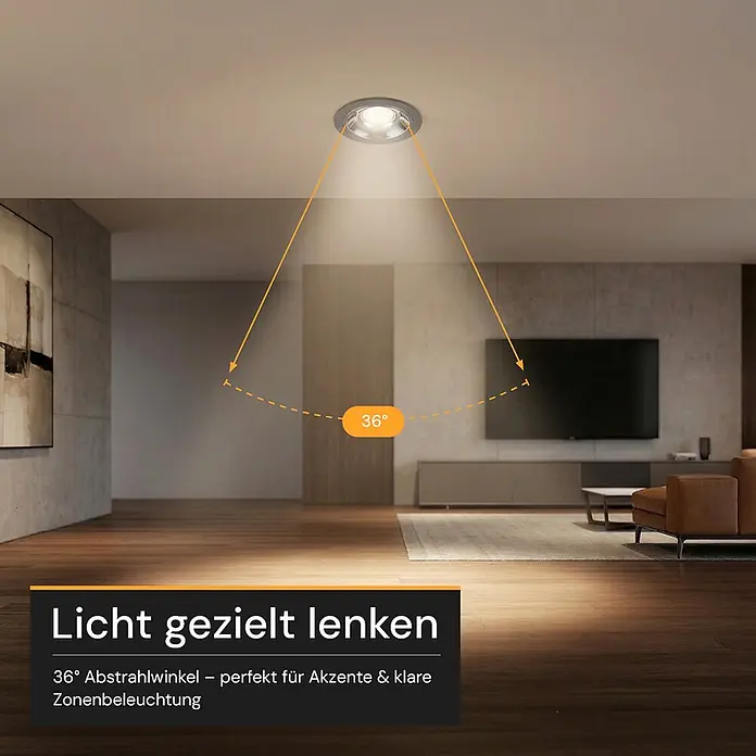 Luxula LED-Gartenstrahler - 24 W, 1.750 lm, IP65 - Einbaustrahler in der Decke, der einen 36°-Lichtstrahl in ein modernes Wohnzimmer lenkt, ideal für Akzente und Zonenbeleuchtung.