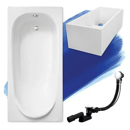 Bad Land  Badewanne MEDIUM Acryl-Eckwanne 160 x 75 cm Weiß, inkl. Wannenträger