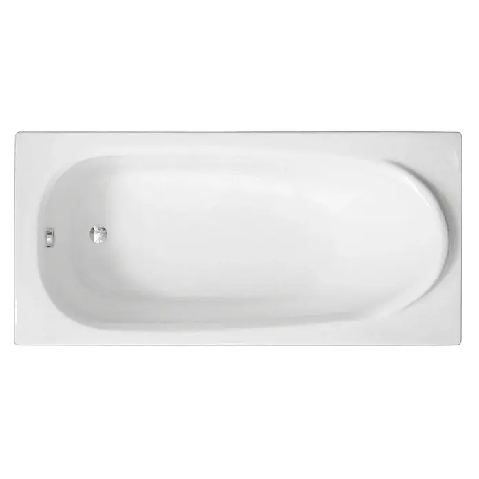 Bad Land Badewanne MEDIUM Acryl-Eckwanne 160 x 75 cm Weiß, inkl. Wannenträger - Sanitäracryl, Weiß - Weiße rechteckige Badewanne mit ovalem Innenraum, von oben gesehen, mit Überlauf und Ablauf.