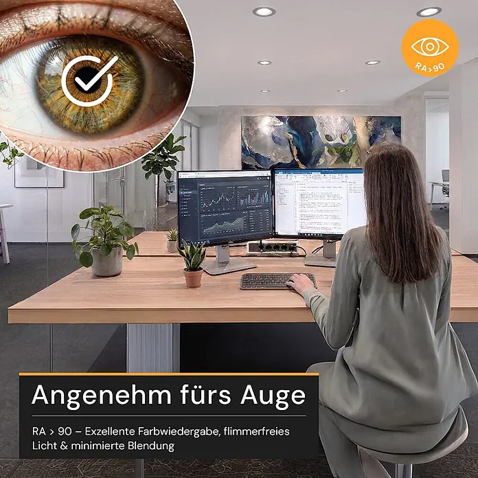 Luxula LED-Gartenstrahler - 24 W, 1.750 lm, IP65 - Einbaustrahler beleuchten ein Büro mit augenfreundlichem, flimmerfreiem Licht und exzellenter Farbwiedergabe (RA > 90).