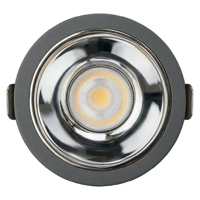 Luxula LED-Gartenstrahler - 12 W, 840 lm, IP65 - Runde dunkelgraue LED-Einbauleuchte mit Chromreflektor und warmweißem Licht.
