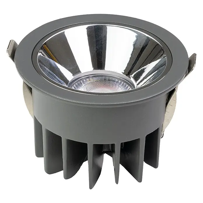 Luxula LED-Gartenstrahler - 12 W, 840 lm, IP65 - Dunkelgrauer Einbau-LED-Downlight mit Metallreflektor und integriertem Kühlkörper.