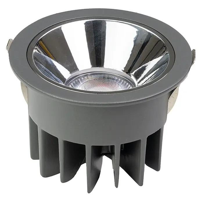 Luxula LED-Gartenstrahler - 24 W, 1.750 lm, IP65 - Dunkelgrauer LED-Einbaustrahler mit glänzendem Silberreflektor und geripptem Kühlkörper.