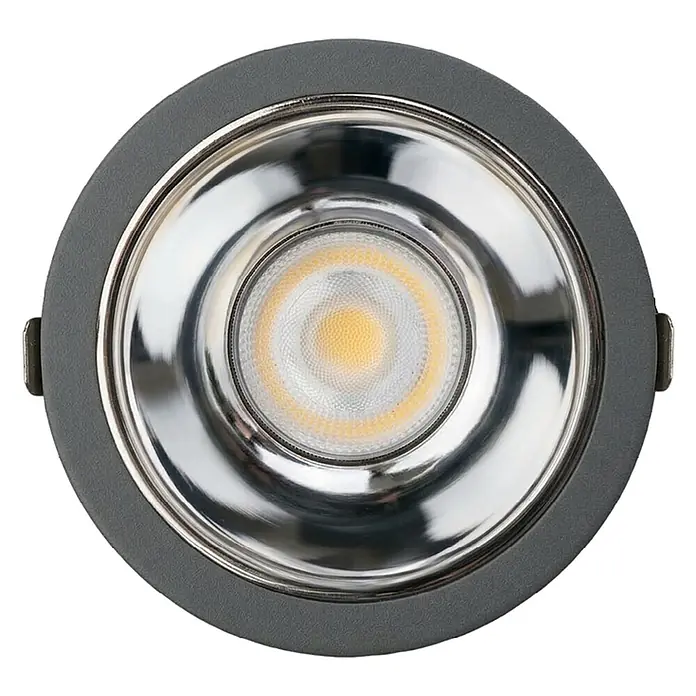 Luxula LED-Gartenstrahler - 24 W, 1.750 lm, IP65 - Runder LED-Einbaustrahler mit grauem Gehäuse und Chromreflektor.