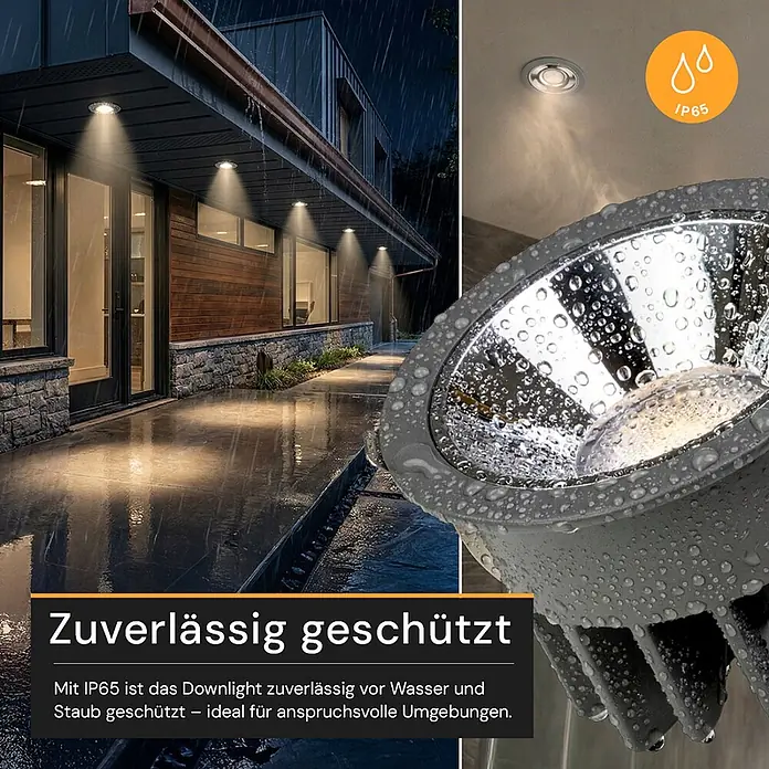 Luxula LED-Gartenstrahler - 24 W, 1.750 lm, IP65 - Graues, IP65-zertifiziertes LED-Downlight, nass von Regentropfen. Beleuchtet einen nassen Außenbereich bei schlechtem Wetter.