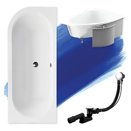 Bad Land  Eckbadewanne AVITA SLIM Acrylwanne 180 x 80 cm rechts Weiß m. Styroporverkl., Ablage
