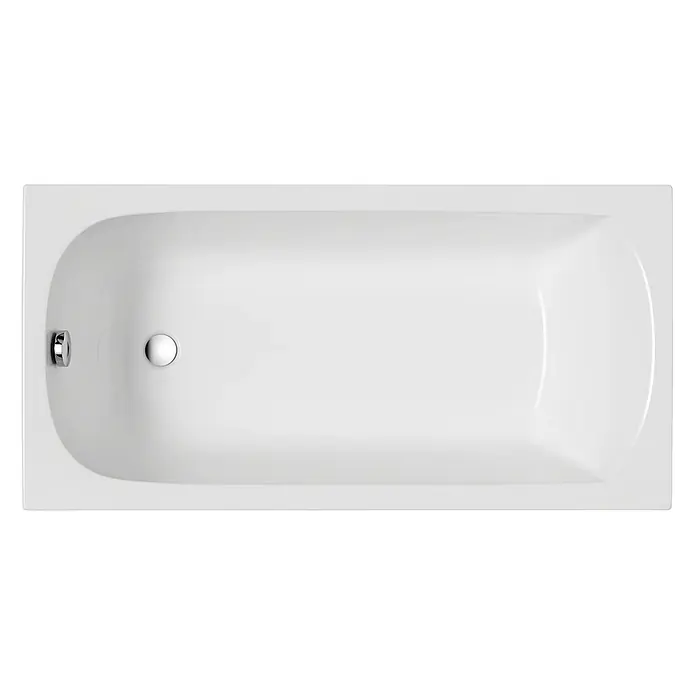 Bad Land Badewanne - 160 x 70 cm, Sanitäracryl, Weiß - Weiße, rechteckige Badewanne mit Chromablauf und Überlauf.