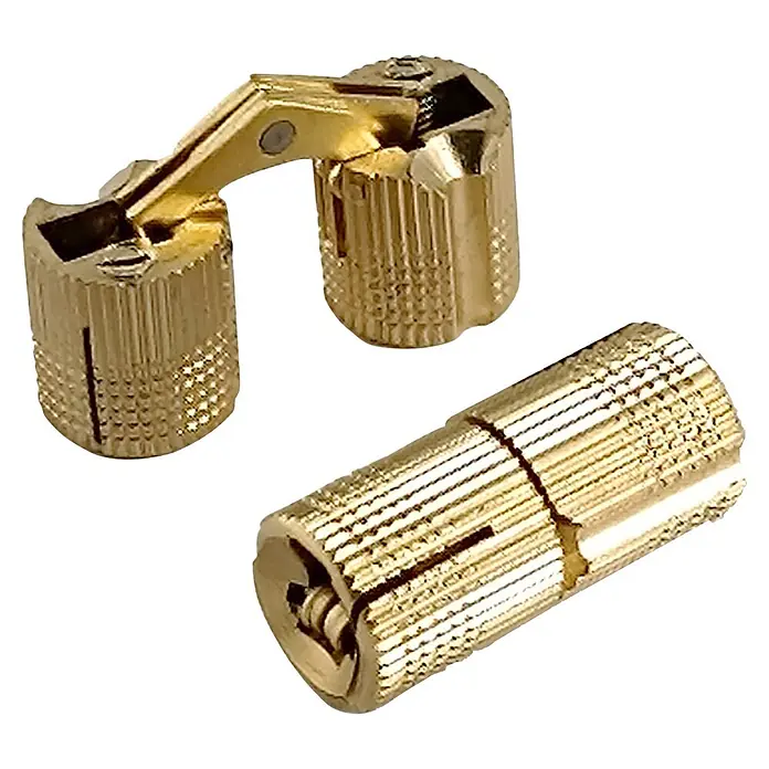 M.Pascual Bisagra - Diámetro: 14 mm, 180 °, Latón, 2 ud. - Bisagras de barril ocultas de latón dorado, una abierta, una cerrada, para muebles.