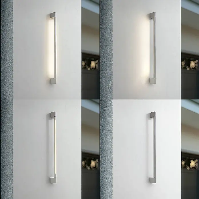 Lindby Außenwandleuchte Neano - alu / grau / zink, IP54 - Gebürstete rechteckige Wandleuchte aus Metall mit integriertem LED-Lichtstreifen.