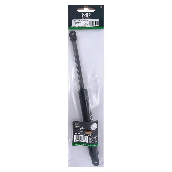 M.Pascual Soporte de tapa - 1.150 N, Apto para: Camas con canapé - Pistón de gas negro para canapé abatible, en envase de plástico transparente.