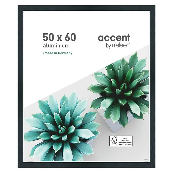Alurahmen Star - 50 x 60 cm, Schwarz - Ein 50x60 cm großer, schwarzer Aluminium-Bilderrahmen von Accent by Nielsen mit dekorativen Sukkulenten-Motiv.