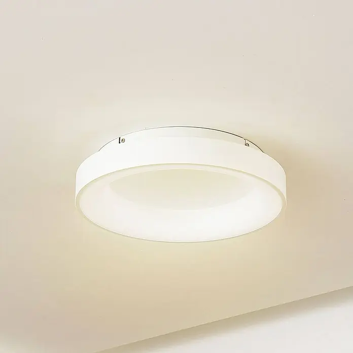 Lucande Deckenleuchte Samvel - L x B x H: 38,4 x 38,4 x 8,6 cm, weiß / opal - Runde weiße Deckenleuchte mit mattem Diffusor.