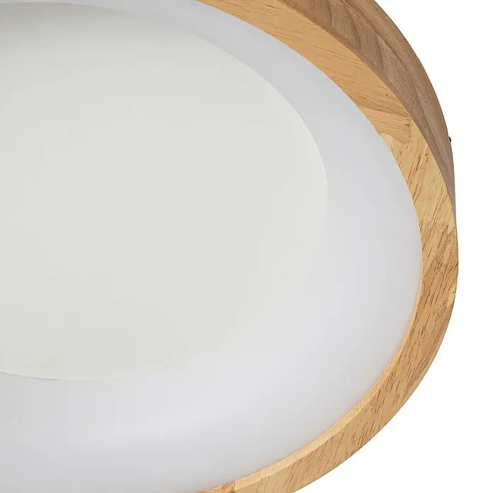 Lucande Deckenleuchte Samvel - Holz hell - Runde Leuchte mit weißem, mattiertem Diffusor und Rahmen aus Naturholz.
