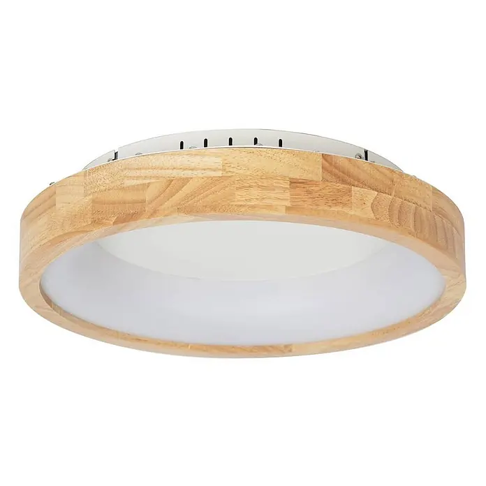 Lucande Deckenleuchte Samvel - Holz hell - Runde Deckenleuchte mit hellem Holzrahmen und weißem Diffusor.