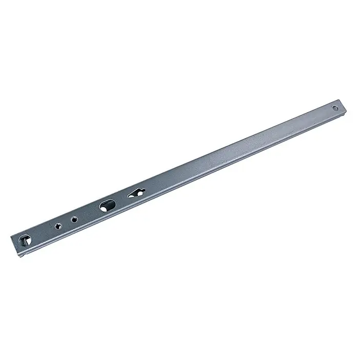 M.Pascual Guía para cajones - Longitud de instalación: 310 mm, Capacidad de carga: 10 kg, Extracción parcial, Montaje lateral - Riel de montaje metálico gris con varios orificios y ranuras para soporte o fijación ajustable.