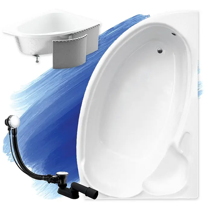 Bad Land Eckbadewanne - L x B: 170 x 110 cm, Sanitäracryl, Weiß - Weiße Eckbadewanne mit Ablaufgarnitur und flexiblen Seitenverkleidungen.