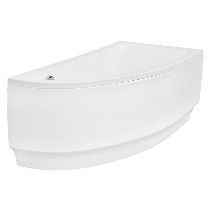 Bad Land Eckbadewanne - L x B: 150 x 70 cm, Sanitäracryl, Weiß - Weiße asymmetrische Badewanne mit geschwungener Frontplatte und Chromüberlauf.