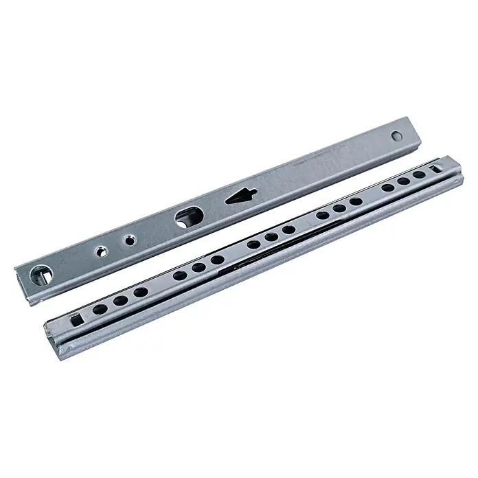 M.Pascual Guía para cajones - Longitud de instalación: 350 mm, Capacidad de carga: 10 kg, Extracción parcial, Montaje lateral - Dos correderas metálicas plateadas para cajones, componentes de un mecanismo de cajón.