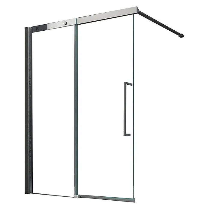 Glasdeals Badewannenaufsatz Badewannenaufsatz DOZE 120 x 150 cm 6 mm ESG Klarglas Schiebetür - B x H: 120 x 150 cm, 2 Stk., Chrom - Klare Glasschiebetür für die Dusche mit dunkelgrauem und verchromtem Metallrahmen und quadratischem Griff.