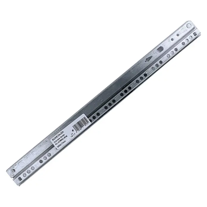 M.Pascual Guía para cajones - Longitud de instalación: 380 mm, Capacidad de carga: 10 kg, Extracción parcial, Montaje lateral - Guía de cajón metálica plateada con etiqueta que indica fijación lateral, capacidad 5kg, y medidas 360x17mm.