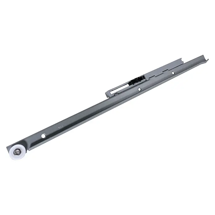 M.Pascual Guía para cajones - Longitud de instalación: 400 mm, Capacidad de carga: 30 kg, Extracción parcial - Guía de cajón de metal gris con mecanismo de cierre suave integrado y rodillo de plástico blanco.