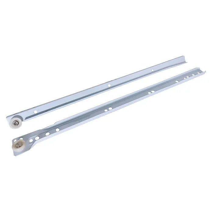 Guía para cajones - 22 mm - 450 mm, Blanco, 2 ud., Extracción parcial - Dos guías de cajón de metal blanco con ruedas de nylon y orificios de montaje.