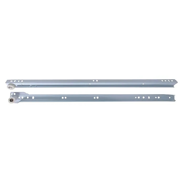 Guía para cajones - 22 mm - 500 mm, Blanco, 2 ud., Extracción parcial - Dos guías de cajón de metal gris con ruedas blancas y varios orificios de montaje para un deslizamiento suave.