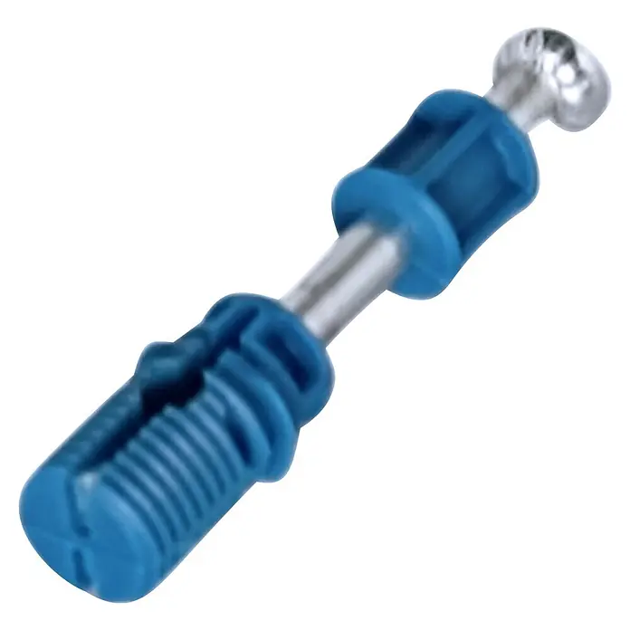 M.Pascual Racor de conexión excéntrica - Diámetro: 16 mm, 2 ud. - Taco de golpe azul de plástico con tornillo metálico plateado para sujeción segura.