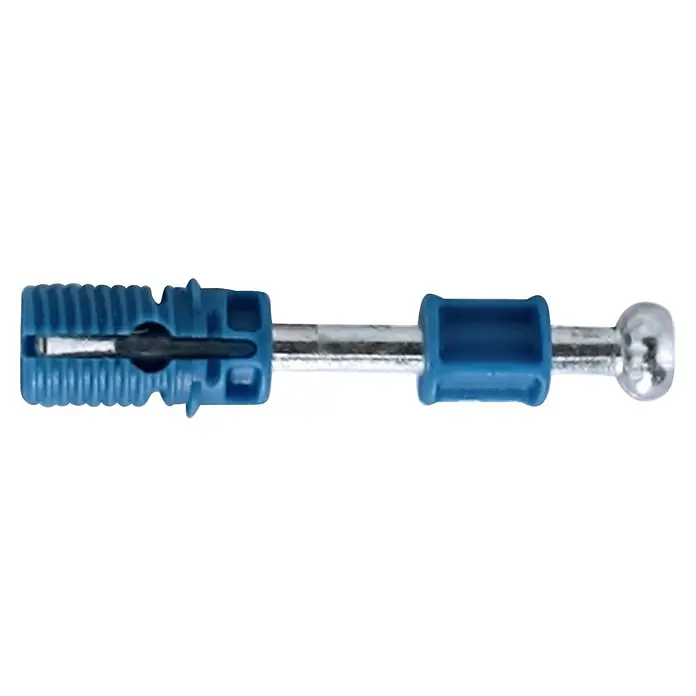M.Pascual Racor de conexión excéntrica - Diámetro: 16 mm, 2 ud. - Tarugo de expansión de plástico azul y manguito con pasador metálico plateado y cabeza esférica.